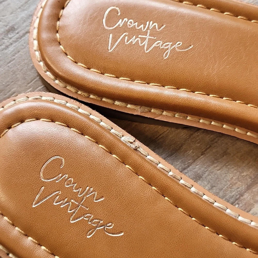 Crown Vintage Animal Print Cow Hair and Coral Leather Sandal Slides, 7.5 - Picture 8 of 11